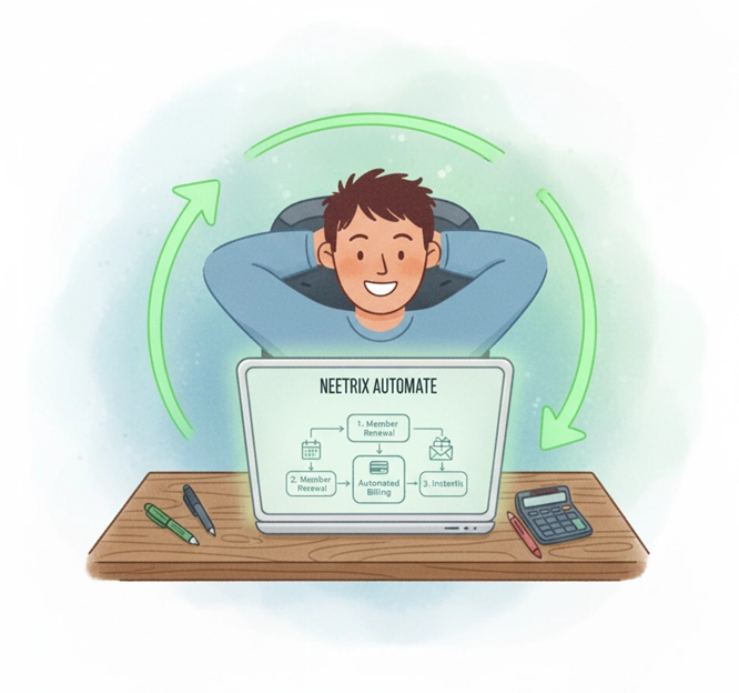 Happy staff member using Neetrix Automate on computer